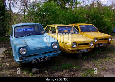 Robin, Reliant,  Robin cars, 1950`s Museum, Denbigh, North Wales, United Kingdom. Stock Photo